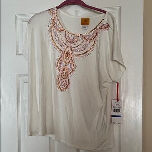 Ruby Rd. White Top with Orange Embellishments